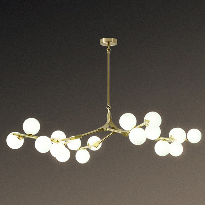 Sospensione di ramo albero luce minimalista in metallo sala da pranzo lampadario con sfera di vetro bianco