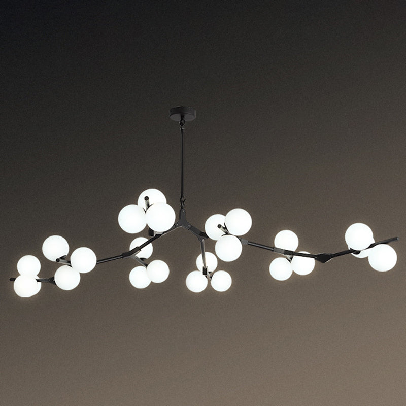 Sospensione di ramo albero luce minimalista in metallo sala da pranzo lampadario con sfera di vetro bianco