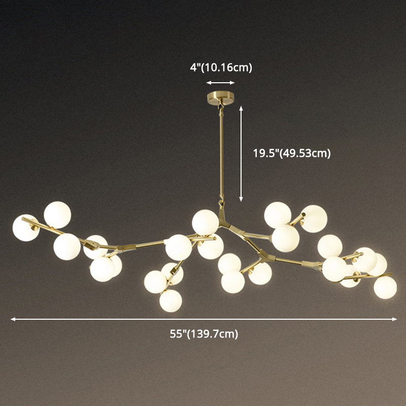 Sospensione di ramo albero luce minimalista in metallo sala da pranzo lampadario con sfera di vetro bianco