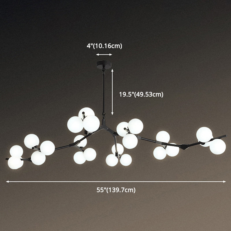 Sospensione di ramo albero luce minimalista in metallo sala da pranzo lampadario con sfera di vetro bianco