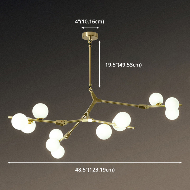 Sospensione di ramo albero luce minimalista in metallo sala da pranzo lampadario con sfera di vetro bianco