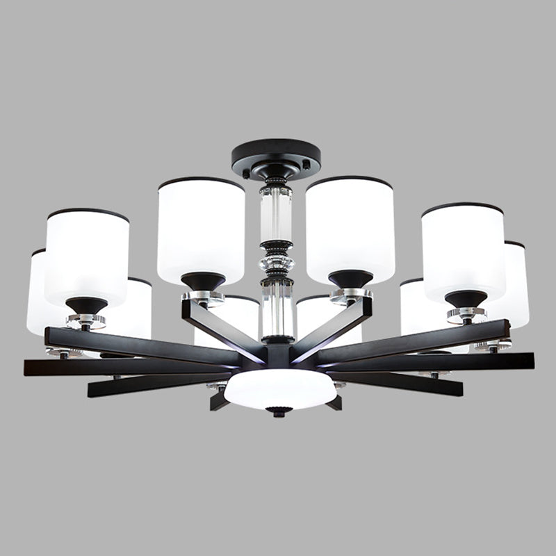 Milky Glass Cup Chandelier Modern Style Black Finish Hanging Light for Living Room