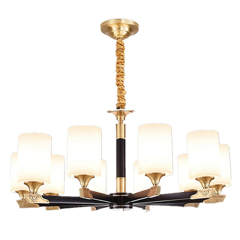 Cylindrical Living Room Chandelier Opaline Glass Minimalistic Pendant Light Fixture