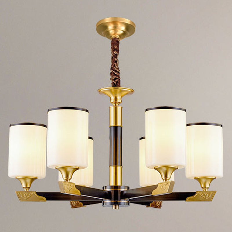 Cylindrical Living Room Chandelier Opaline Glass Minimalistic Pendant Light Fixture