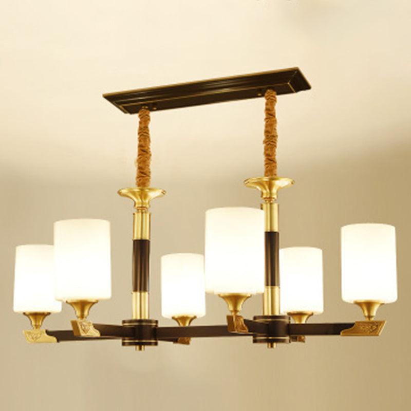 Cylindrical Living Room Chandelier Opaline Glass Minimalistic Pendant Light Fixture