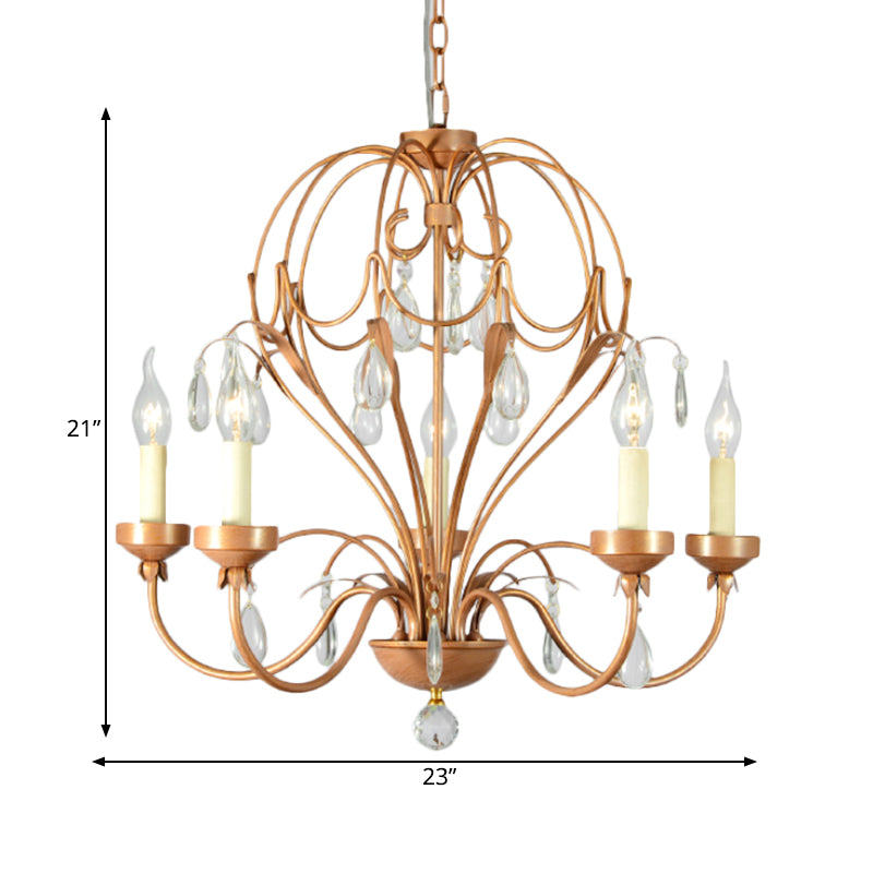 Brass 5/6 Lights Chandelier Light Fixture Traditional Metal and Crystal Candle Pendant Lamp for Dining Room