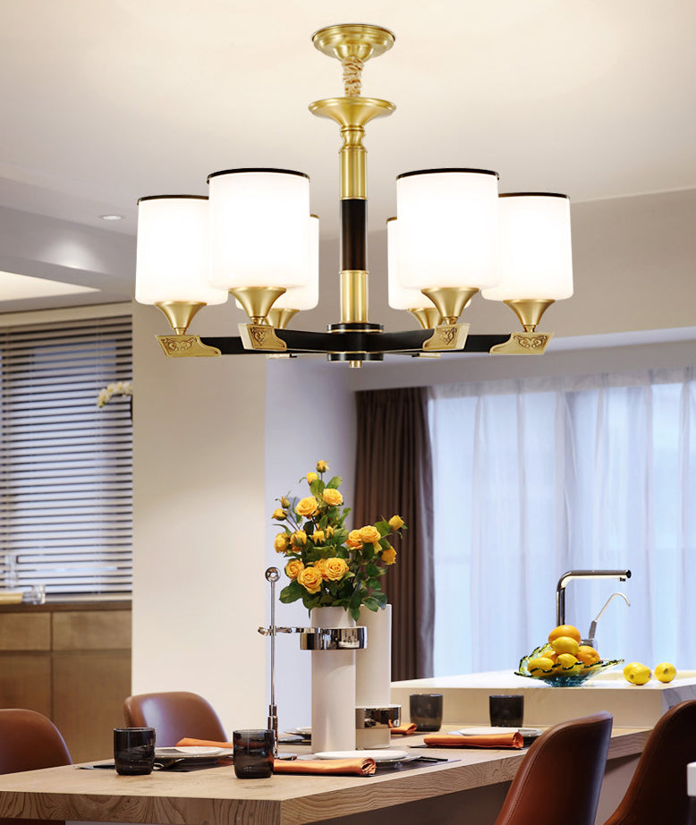 Cylindrical Living Room Chandelier Opaline Glass Minimalistic Pendant Light Fixture