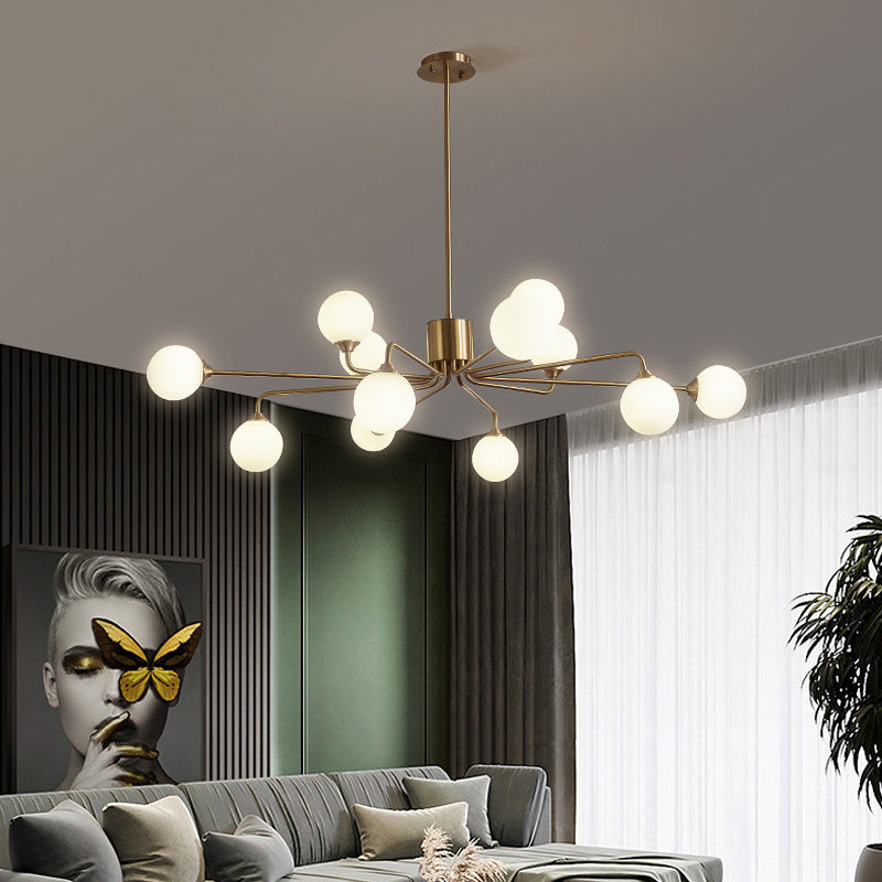 Modos Chandelier Lighting Fixture Simplicity White Glass Brass Finish Ceiling Light for Living Room