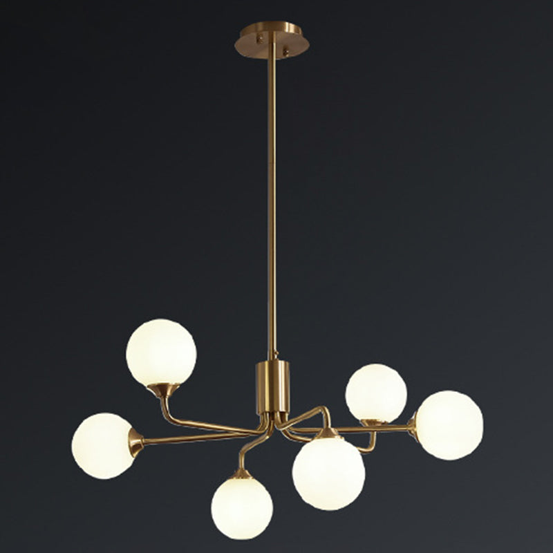 Modos Chandelier Lighting Fixture Simplicity White Glass Brass Finish Ceiling Light for Living Room