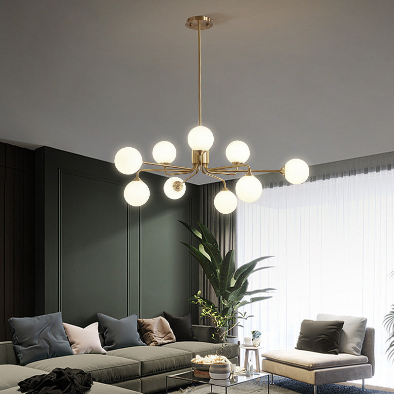 Modos Chandelier Lighting Fixture Simplicity White Glass Brass Finish Ceiling Light for Living Room