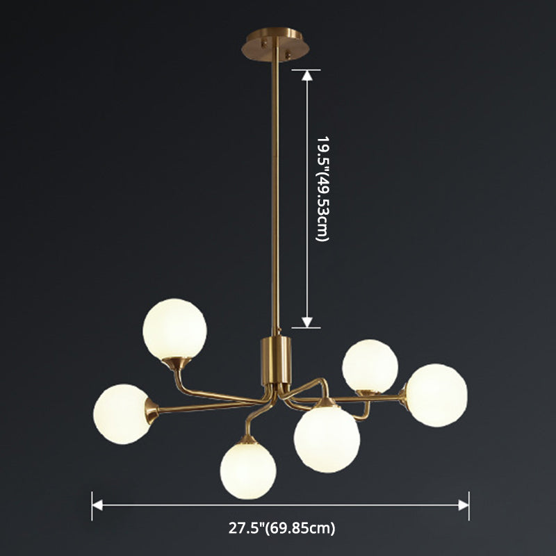 Modos Chandelier Lighting Fixture Simplicity White Glass Brass Finish Ceiling Light for Living Room