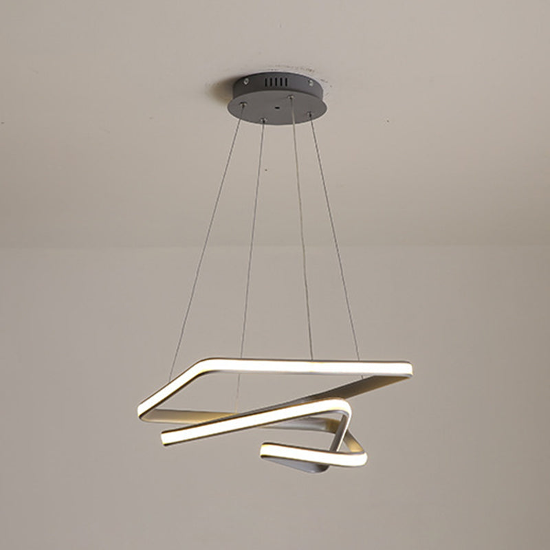 Grey Line Chandelier Lamp Simplicity Metal LED Strip Pendant Light for Dining Room