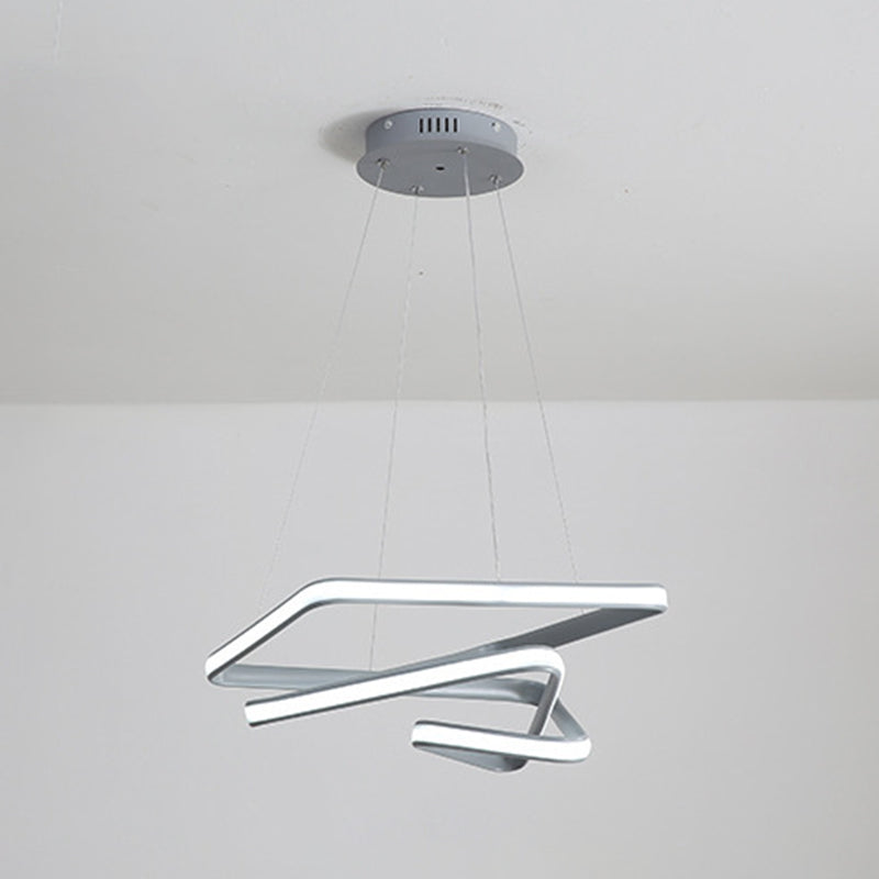 Grey Line Chandelier Lamp Simplicity Metal LED Strip Pendant Light for Dining Room