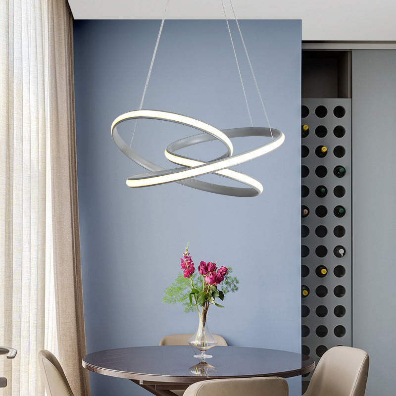 Grey Line Chandelier Lamp Simplicity Metal LED Strip Pendant Light for Dining Room
