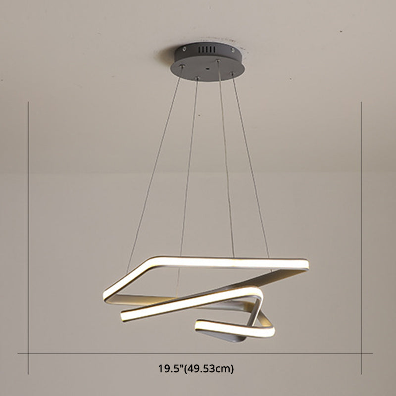 Grey Line Chandelier Lamp Simplicity Metal LED Strip Pendant Light for Dining Room