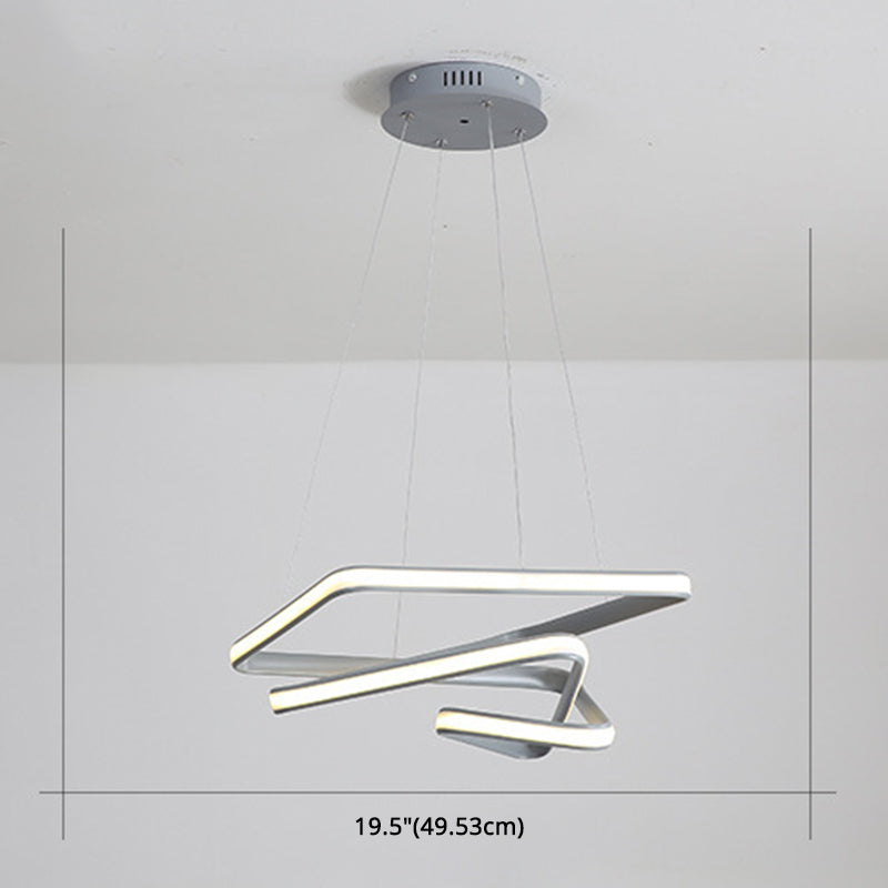 Grey Line Chandelier Lamp Simplicity Metal LED Strip Pendant Light for Dining Room