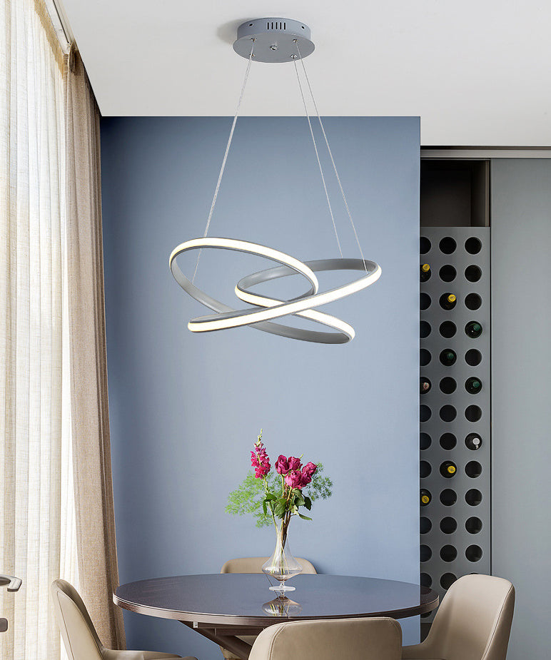 Grey Line Chandelier Lamp Simplicity Metal LED Strip Pendant Light for Dining Room