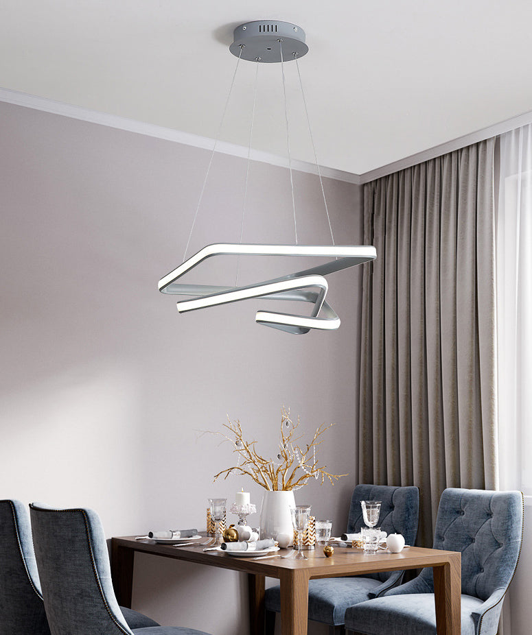 Grey Line Chandelier Lamp Simplicity Metal LED Strip Pendant Light for Dining Room