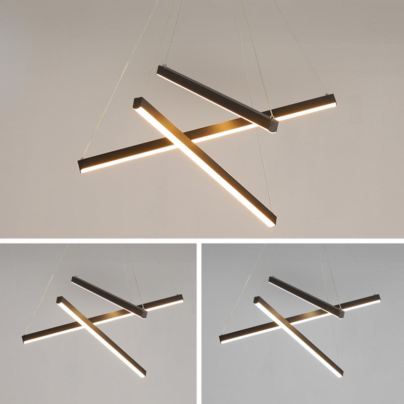 Zwarte sticks led kroonluchter licht nieuwheid minimalistische metalen suspensielamp voor lobby