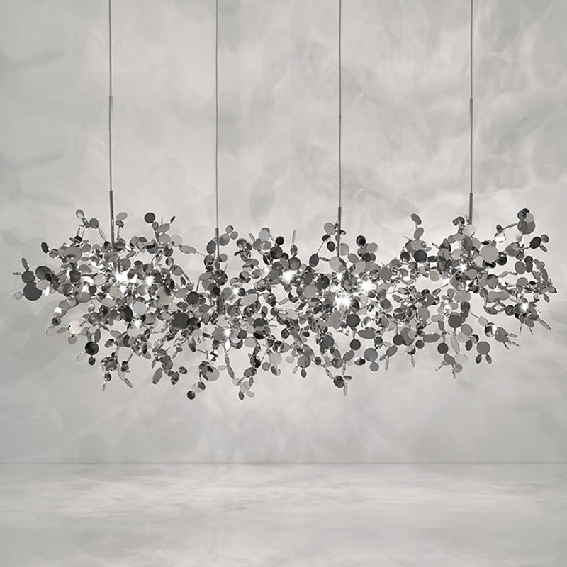 Stainless Steel Leaves Pendant Light Modern 3-Light Sequin Chandelier for Clothing Store