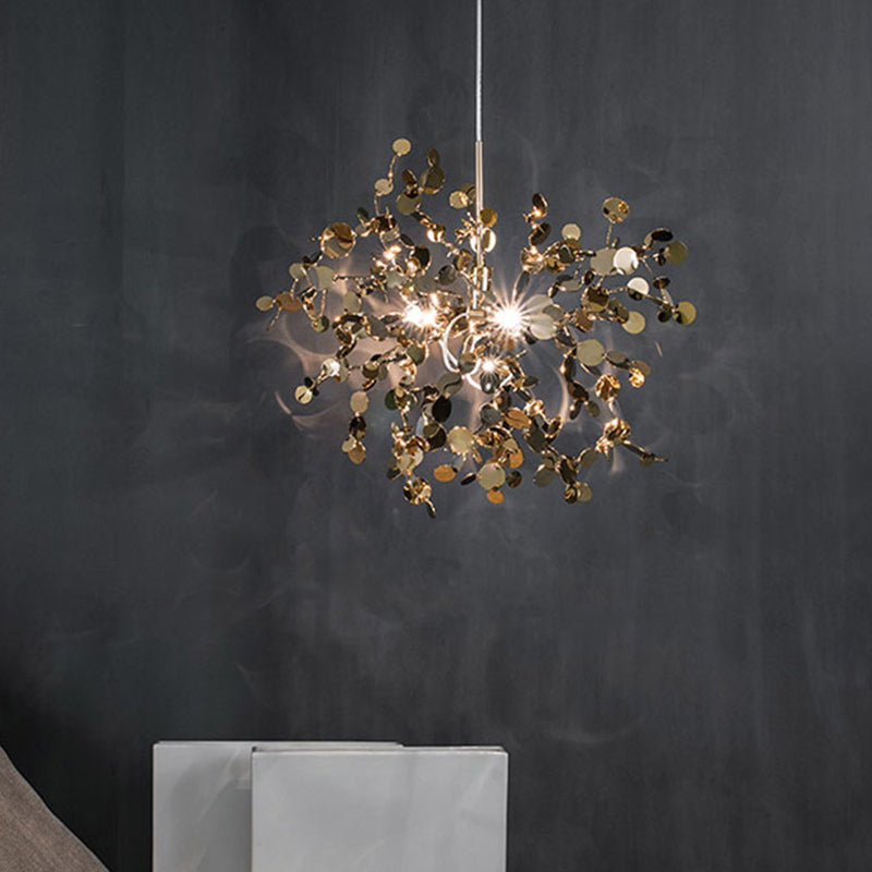Stainless Steel Leaves Pendant Light Modern 3-Light Sequin Chandelier for Clothing Store