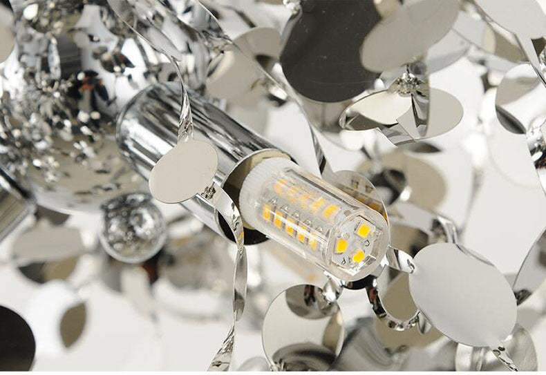 Stainless Steel Leaves Pendant Light Modern 3-Light Sequin Chandelier for Clothing Store