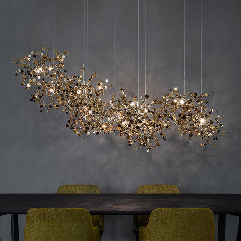 Stainless Steel Leaves Pendant Light Modern 3-Light Sequin Chandelier for Clothing Store