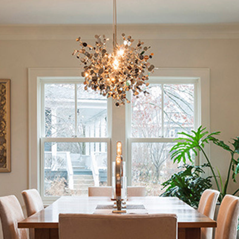 Stainless Steel Leaves Pendant Light Modern 3-Light Sequin Chandelier for Clothing Store