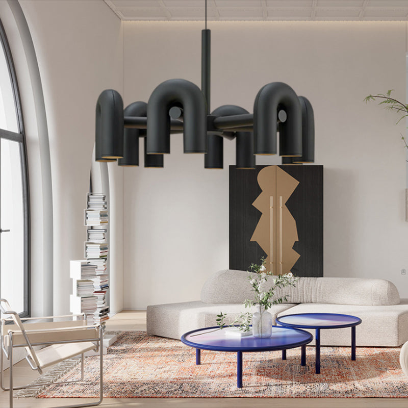 U Shaped LED Chandelier Light Art Deco Metal Living Room Suspended Lighting Fixture