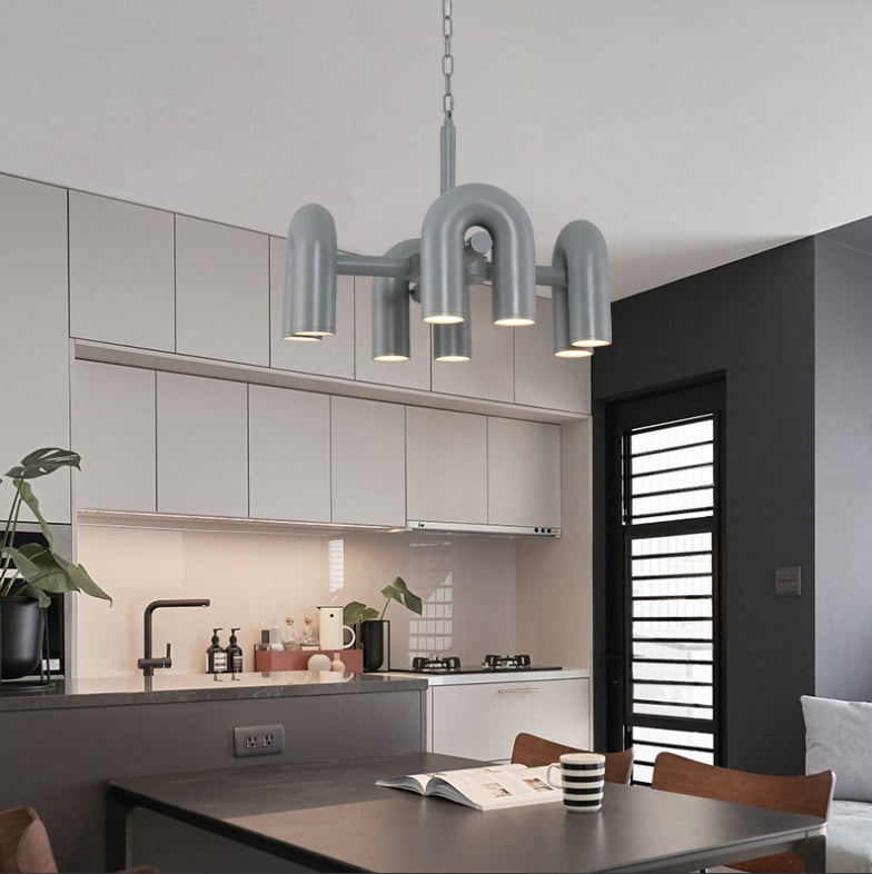 U Shaped LED Chandelier Light Art Deco Metal Living Room Suspended Lighting Fixture