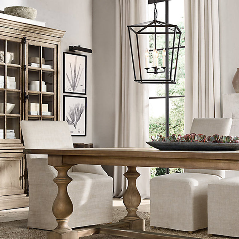 4-Light Cage Pendant Lighting Industrial Metal Hanging Chandelier with Candle Design