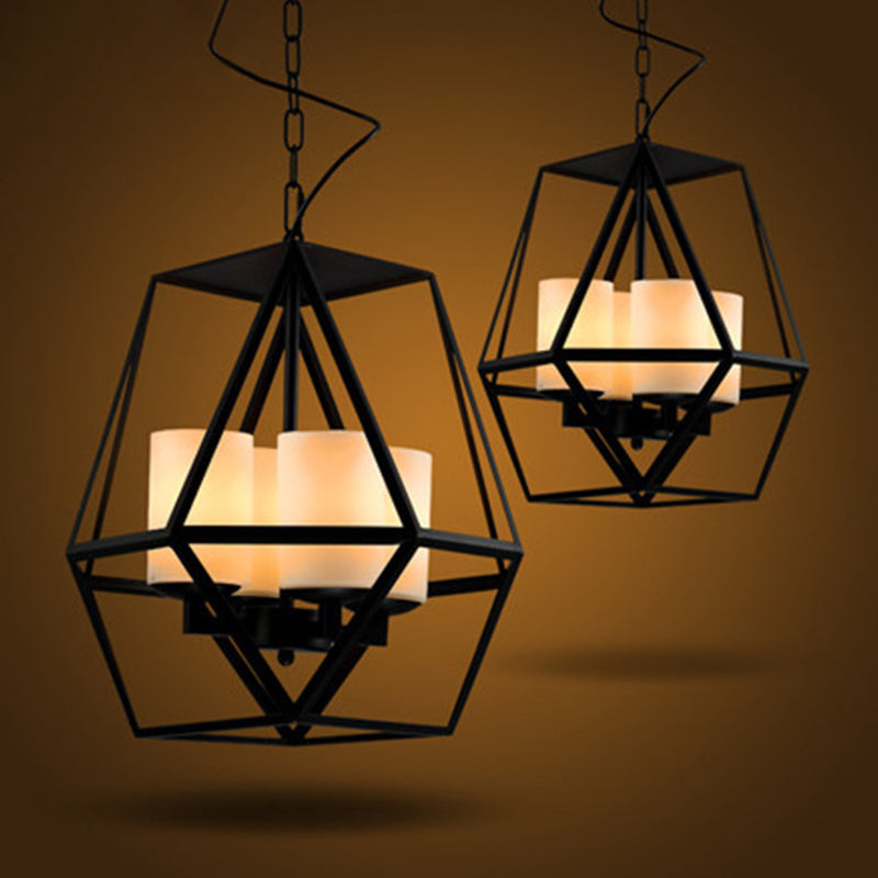 Metal Black Finish Chandelier Caged Country Style Suspension Light with Faux Candles