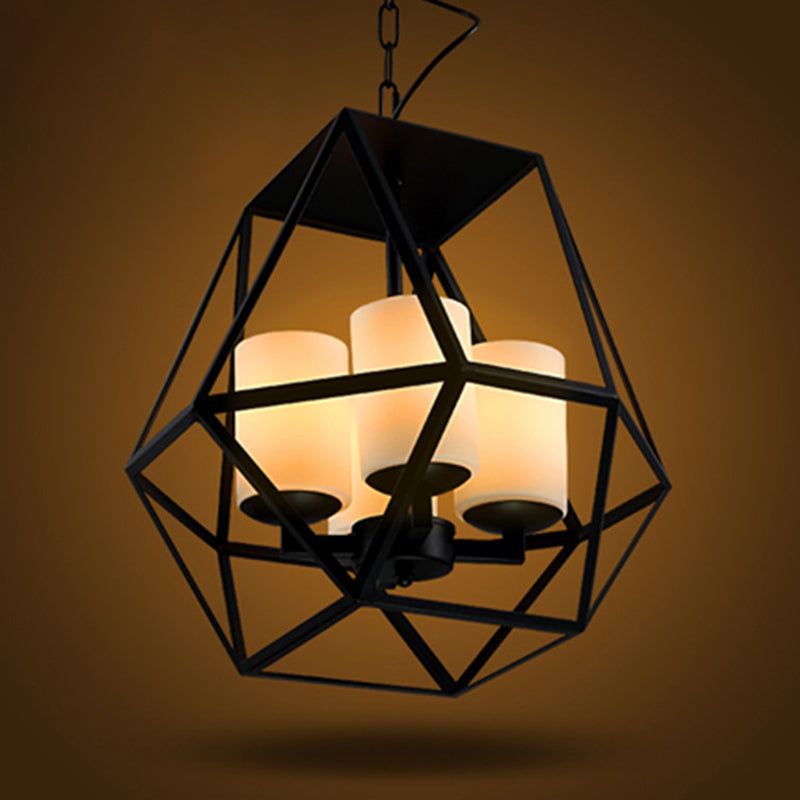 Metal Black Finish Chandelier Caged Country Style Suspension Light with Faux Candles