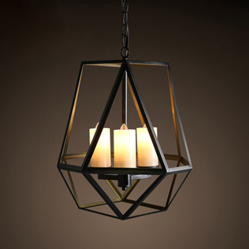 Metal Black Finish Chandelier Caged Country Style Suspension Light with Faux Candles