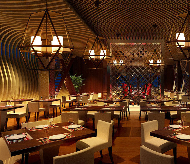 Metal Black Finish Chandelier Caged Country Style Suspension Light with Faux Candles