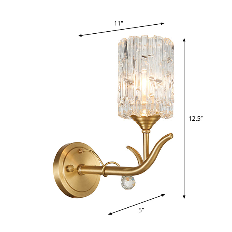 Cylindrical Corridor Wall Mount Light Clear Glass 1/2-Head Vintage Style Wall Sconce in Gold Finish