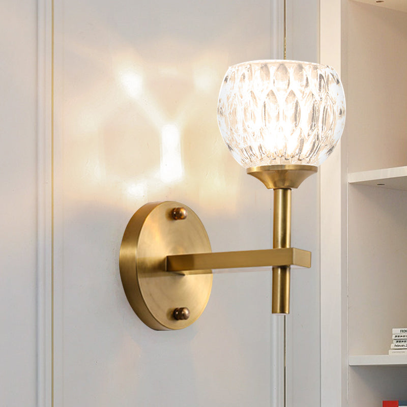 Black/Gold Finish Domed Wall Mount Light Modern Style 1/2-Bulb Clear Dimpled Glass Wall Light for Living Room