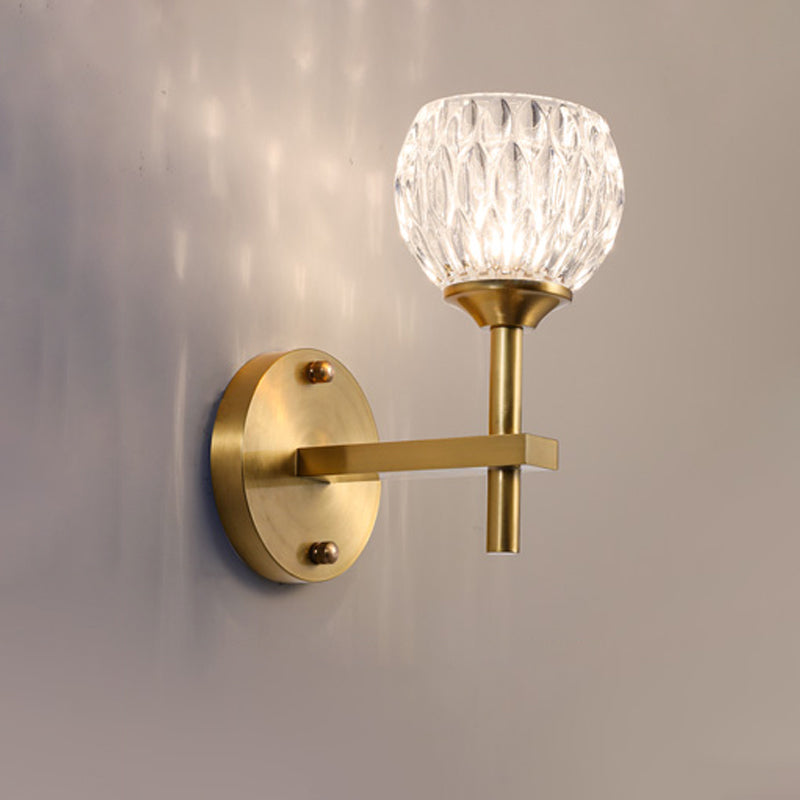 Black/Gold Finish Domed Wall Mount Light Modern Style 1/2-Bulb Clear Dimpled Glass Wall Light for Living Room