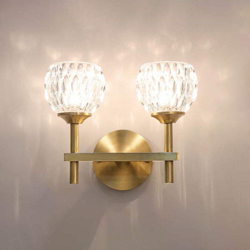 Black/Gold Finish Domed Wall Mount Light Modern Style 1/2-Bulb Clear Dimpled Glass Wall Light for Living Room