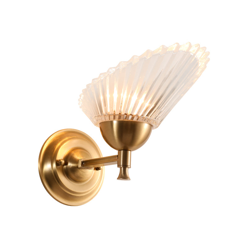 Shell-Shape Bedside Wall Mount Light Frosted Glass 1 Light Contemporary Style Wall Lamp in Gold Finish