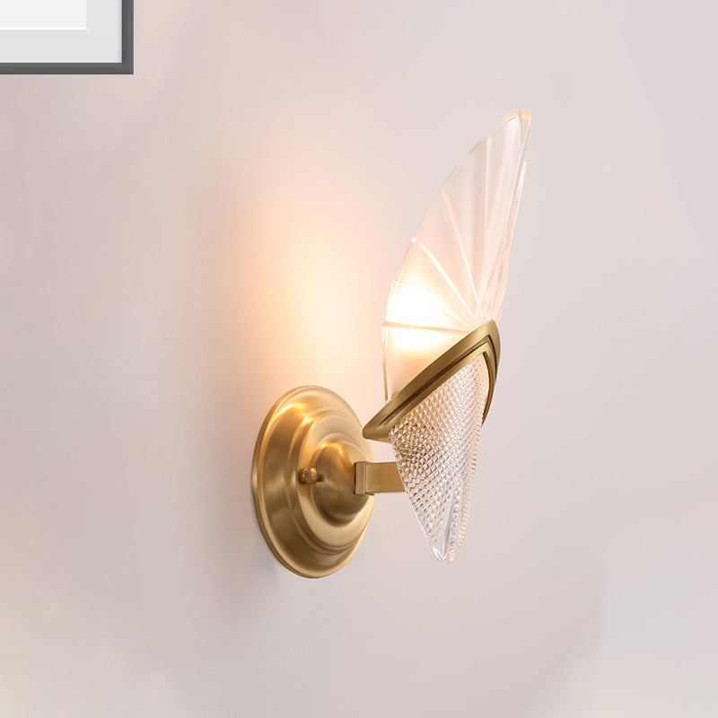 Frosted Glass Oval Wall Lighting Vintage Style 1 Light Gold Finish Wall Mounted Lamp for Bedroom