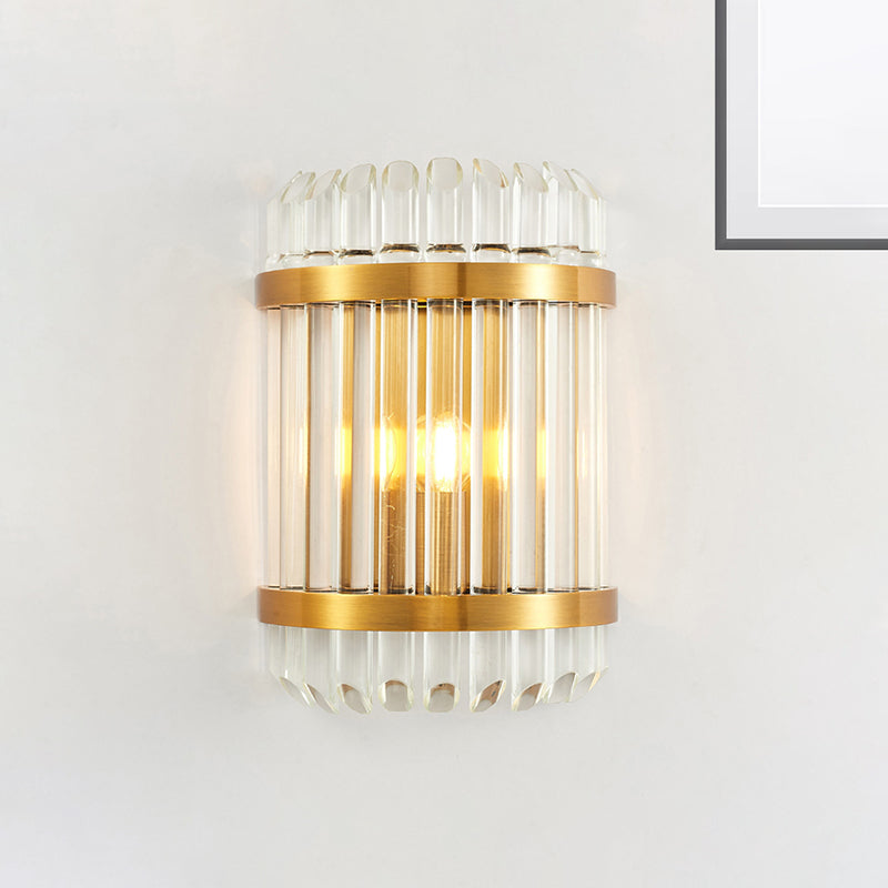 1/2 Lights Bedside Wall Sconce Modern Style Golden Wall Mount Light with Cylinder Clear Crystal Shade, 12"/21.5" W