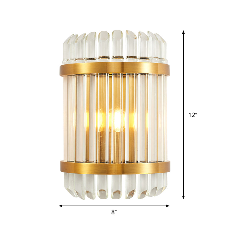 1/2 Lights Bedside Wall Sconce Modern Style Golden Wall Mount Light with Cylinder Clear Crystal Shade, 12"/21.5" W