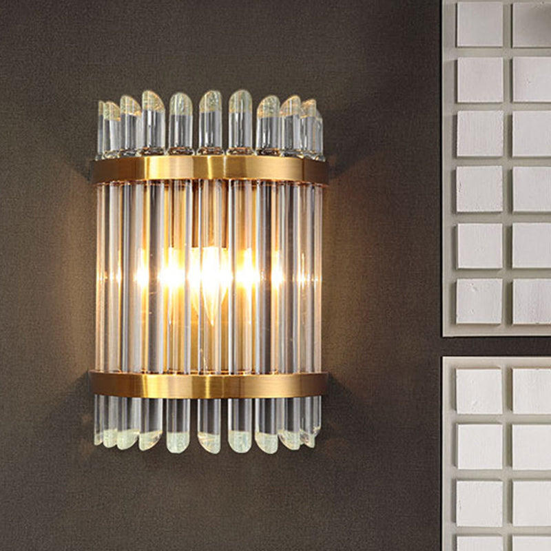 Modernist Half-Cylinder Wall Lighting Clear Crystal 1 Light Living Room Wall Mounted Lamp in Gold Finish