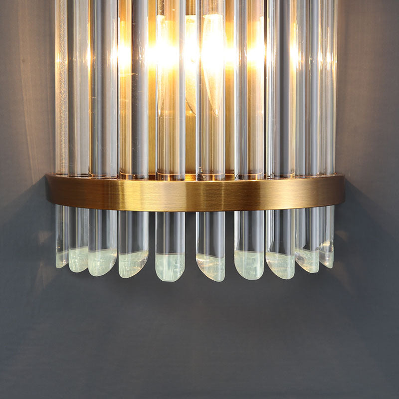 Modernist Half-Cylinder Wall Lighting Clear Crystal 1 Light Living Room Wall Mounted Lamp in Gold Finish