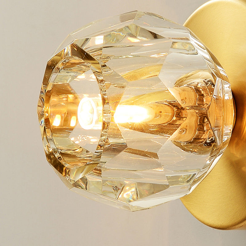 1 Head Living Room Wall Light Contemporary Style Golden Wall Mount Lamp with Faceted Global Clear Glass Shade