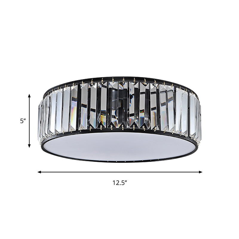 Black/Bronze Drum Flush Mount Lamp Simple 3/4/5-Light Crystal Shaded Bedroom Ceiling Light