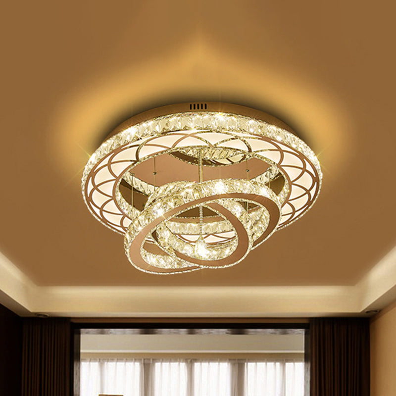 23.5“/31.5” Wide Ring Crystal Flush Mount Lamp Modern LED Living Room Ceiling Mounted Fixture in Chrome