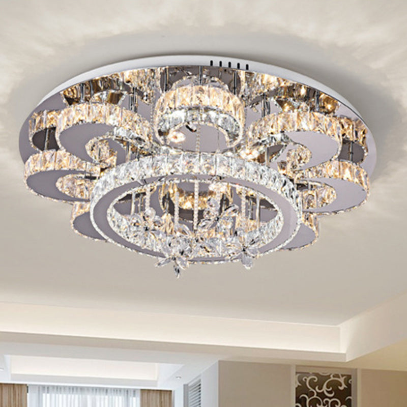 Plafonnier LED encastré de style moderne en cristal de type floral, éclairage encastré en chrome pour le salon, 23,5"/31,5" de large