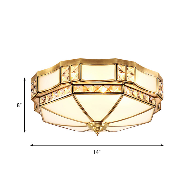 Yurt Shape Flush Lamp Traditional 3/4/6 Lights White Glass Ceiling Flush Mount with Crystal Accent